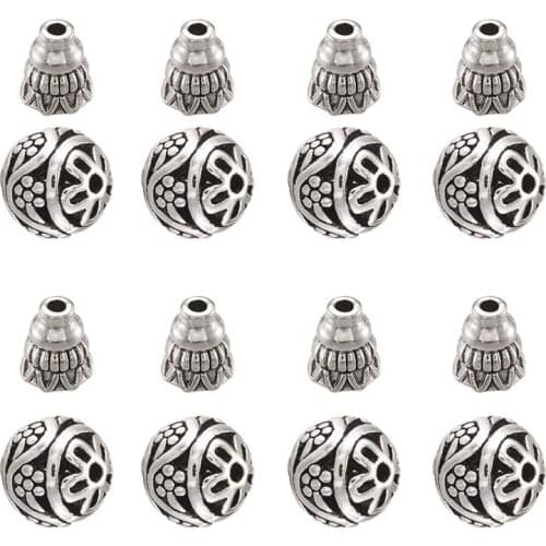 Pandahall 10 Sets Tibetan Style Alloy Guru Bead Sets T-Drilled Beads 3-Hole Round Beads for Jewlery Making DIY Accessories