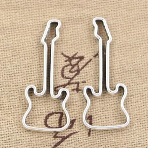 12pcs Charms Hollow Guitar 40x17mm Antique Bronze Silver Color Pendants Making DIY Handmade Tibetan Bronze Silver Color Jewelry