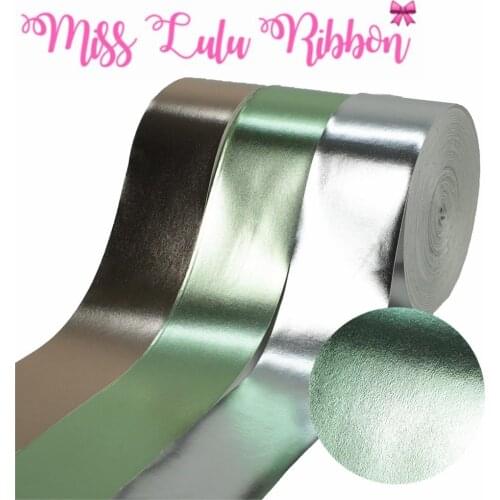 3"75mm Solid Mirror Leather Fabric Ribbon Rose Pink Green Silver DIY Wedding Party Gift Bowknots in Stock 50yards/roll