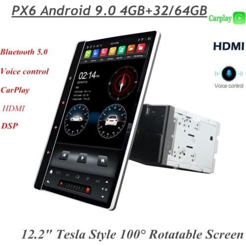 12.2" Carplay Tesla Style 100° Rotatable Screen 2DIN Universal PX6 Android 9.0 Car Video DVD Stereo Radio GPS Bluetooth 5.0 WIFI
