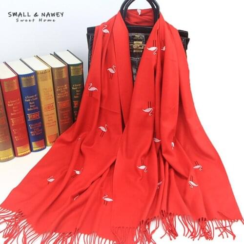 75*190CM autumn and winter imitation cashmere scarf ladies embroidered swan warmth thick tassel scarf crane shawl wholesale