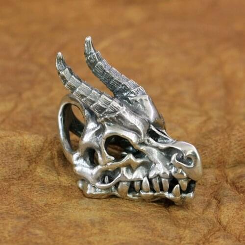 925 Sterling Silver Dragon Skull Pendant Jaw Openable Mens Biker Pendant TA51
