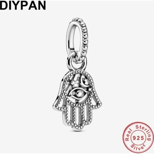 925 Silver Protective Hamsa Hand Dangle Charm Fit Original Pandora Bracelet Charms 925 Sterling Silver Pendant Jewelry Berloque