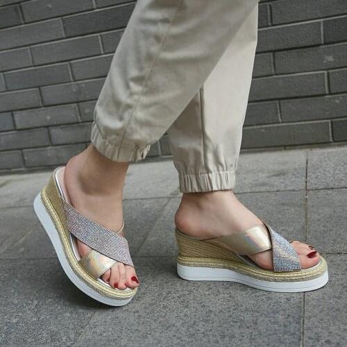 EshtonShero Summer Shoes Woman Sandals Platform Cow Leather Wedge High Heel Silver Round Toe Ladies Wedding Beach Shoes Size 3-8