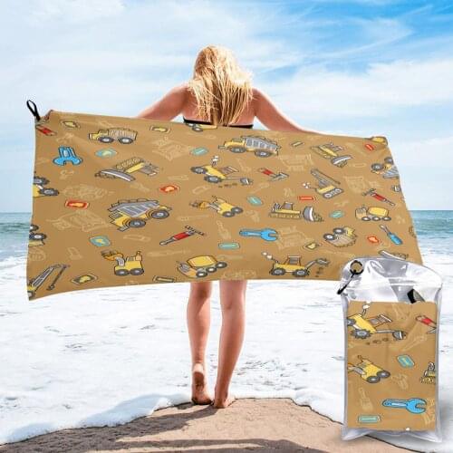 Quick Dry Beach Towel Cartoon Construction Microfiber Bath Towel Beach Cushion Swimming Personalized Sand Free Beach Towel