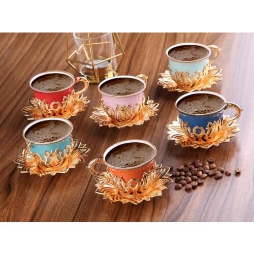 Colorful Tulip Design Gold- Silver Color Cups For Six