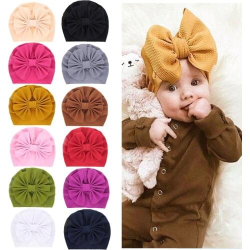 Baby Hats Big Bows Girls Solid Color Beanies For Children Bubble Cloth Cap Infant Bonnet Newborn Hair Accessories Kids Headband