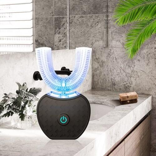 360° Automatic Electric Sonic Toothbrush USB Rechargeable Ultrasonic U Shape Toothbrush Double Heads 45 Seconds Tooth Whitening