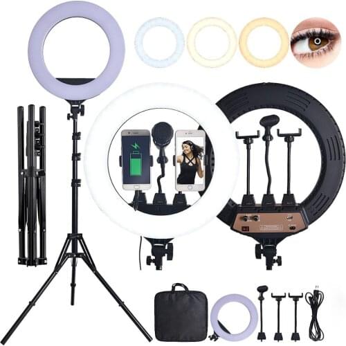 Fosoto 18 Inch LED Ring Light Photographic Lighting 3200-5600K 80W Ring Lamp With Tripod Stand For Makeup Camera Phone Video