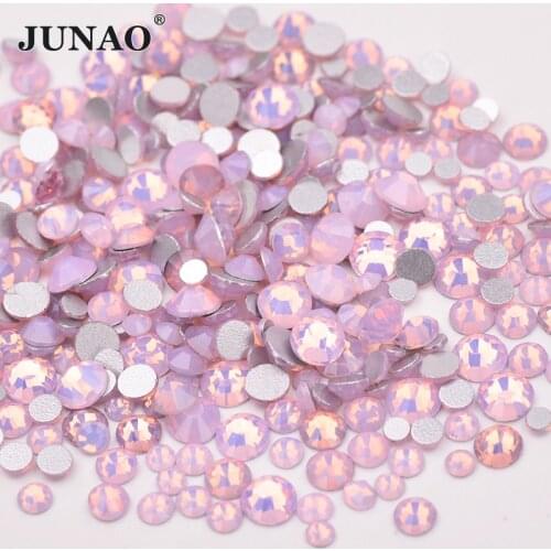 JUNAO Mix Size Light Pink Glass Nail Rhinestone Nail Art Decoration Flatback Round Crystal Stone Non Hotfix Strass For Crafts