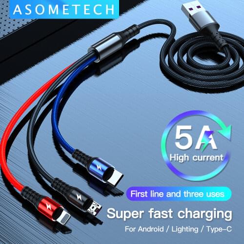 3 in 1 USB Cable for Huawei for iPhone 11 Pro Max 3in1 2in1 Super Fast Charging Cable 8 Pin Micro USB Type C Cable for Xiaomi