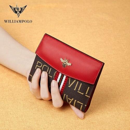 Williampolo Womens short wallet leather wallet female mini buckle coin money card holder zipper driving license Purse