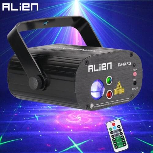ALIEN 64 Patterns RG Remote Laser Stage Projector Lighting Effect DJ Disco Party Christmas Holiday With RGB LED Water Wave Light