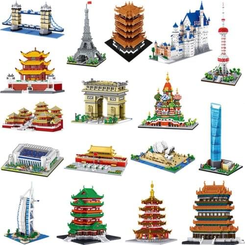 Lezi LZ8002-LZ8050 World Famous Architecture Model Set The Eiffel Tower Arc de Triomphe Micro Mini Blocks Building DIY Block Toy