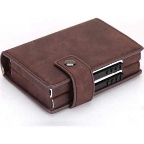 Mutifunction Men Blocking Rfid Wallet Mini PU Leather Business Aluminium Credit Card Holder Purse Automatic Slide out Card Case