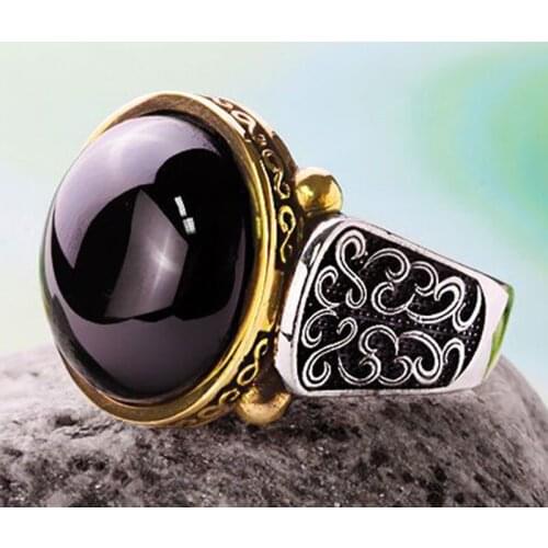 Fashion Two Tone Hallow out Ring Silver Plated Black Stone Rings For Women Wedding Party Punk Jewely Accessories Gift A4M912