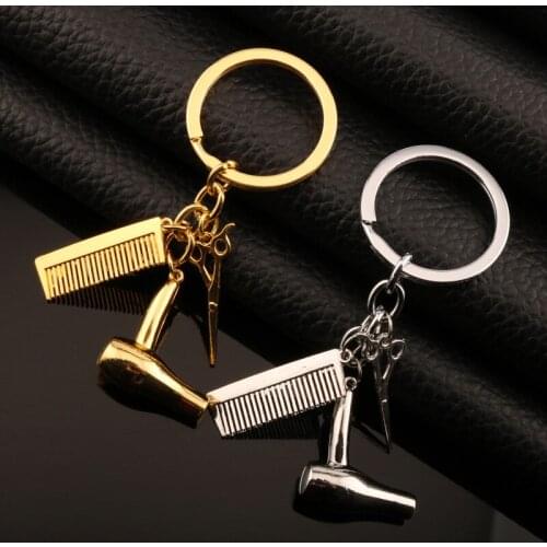 Fashion Hair Tools Comb Hair Scissors Keychain Dresser Blow Dryer Charm Hairstylist Salon Cosmetologist Graduation Gift Souvenir