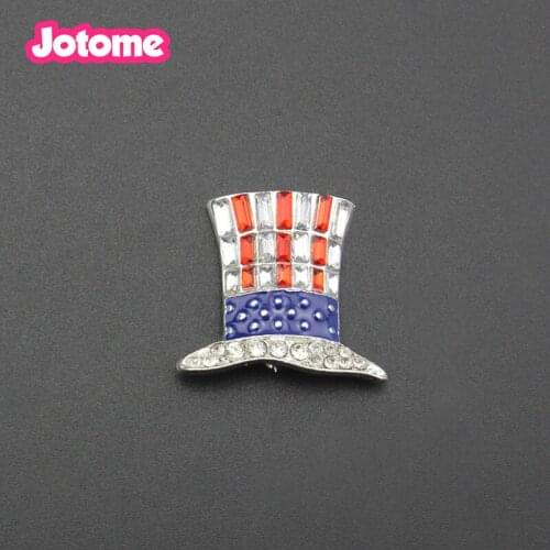 Fashion Jewelry Patriotic Uncle Sam Top Clear Rhinestone Hat American Flag Brooch Pin