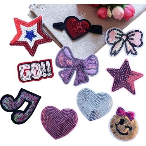 Cartoon Letter Bow Star Heart Patches Sequin Cloth Sticker Cute Hot Heat Transfer DIY Iron Sew On Clothing Bag Shoes