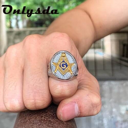 Onlysda Men Freemason Gold Ring Stainless Steel Masonic Symbol Rings Freemasonry Knights Templar Jewelry Dropshipping OSR603