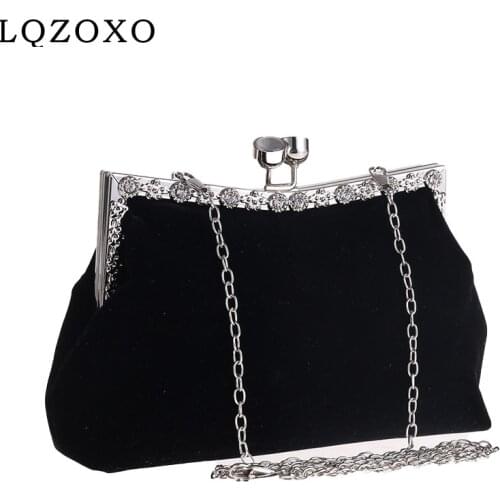 Soft cocktail handbags wedding bridal day clutches purse Velvet diamonds evening bags red black color