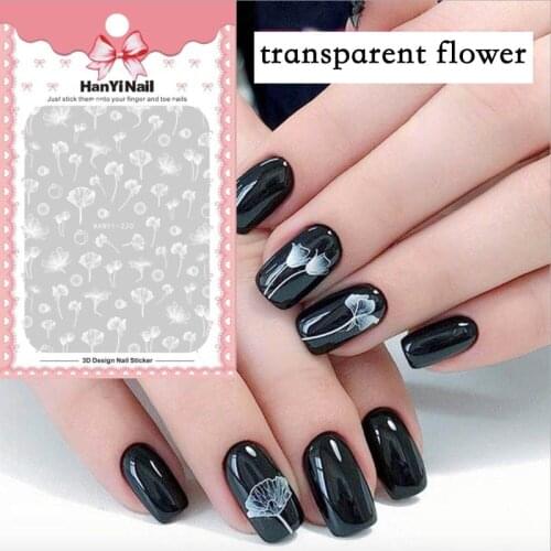 Mybormula 1 Sheet White Transparent flowers 3d nail sticker flowers Adhesive Decal Sticker Manicure Nail Decoration Accessory