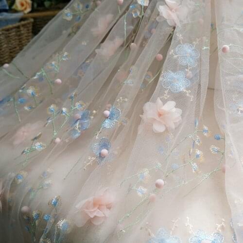 Delicate 3D Chiffon Ball Flower Tulle Fabric Embroidery Mesh Fabric French Lace For DIY Sewing Flower Girl Dress Curtain fabric