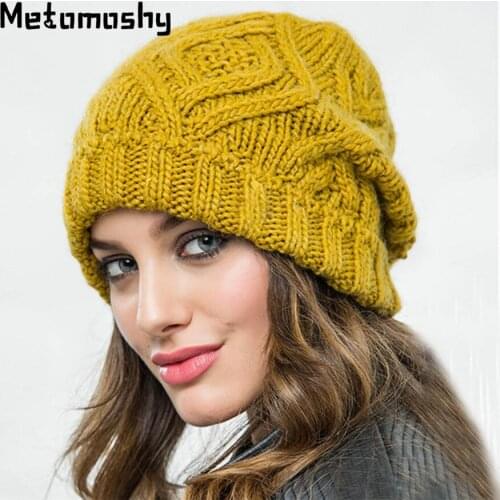 New Fashion Knitted Beanie Hat for Women Solid Winter Warm Ear Skullies Hats Girls Crochet Hats Female Gorros Cap 2020
