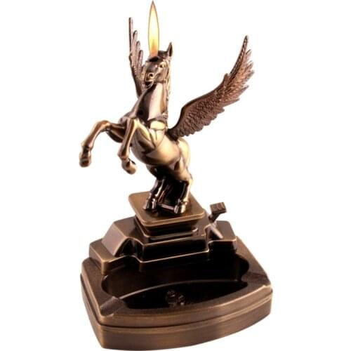 New Kind Flying Horse Shaped Cigarette Accessories Ashtray With Butane Gas Lighter Creative
