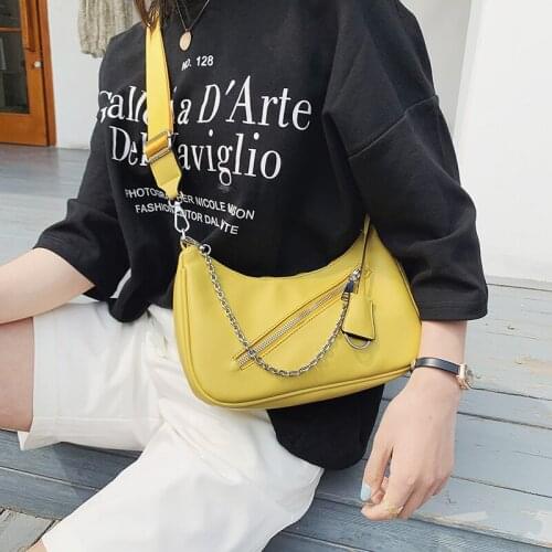 Solid Color PU Leather Crossbody Bags For Women 2020 Travel Handbag Hanging Chain Decoration Fashion Bag Ladies Cross Body Bag