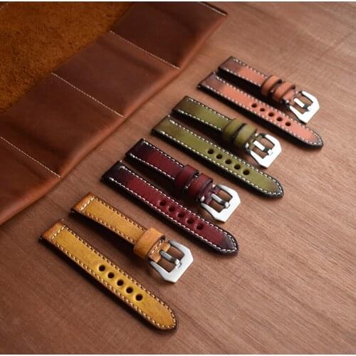 Leather Handmade Men Watchband 18mm 20mm 22mm 24mm Leather Watch Straps Male Replacement Bands for Panerai