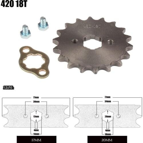 Motorcycle Front Engine Sprocket 420 17mm 20mm 18 Tooth for Stomp Upower Dirt Pit Bike ATV Quad Go Kart Moped Buggy Scooter