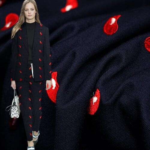 Pearlsilk cashew nut flowers Embroidered thicken cotton garmen materials autumn dress DIY clothes fabrics