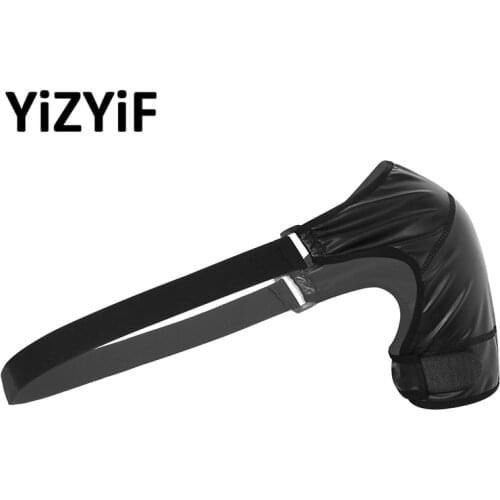 Mens Shoulder Brace Support Straps Wet Look Faux Leather Elastic Single Shoulder Brace Support Strap Injury Protector Wrap Belt