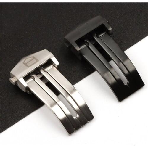 18mm Silver Black Color Stainless Steel Watch Band Buckle Deployment Clasp For TAG HEUER Rubber Leather Strap Belt CARRERA Clasp