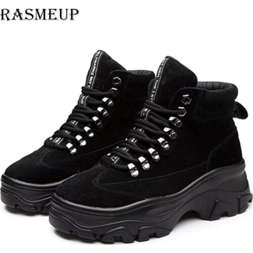 RASMEUP Plus Size Genuine Leather Womens Boots Winter Plush Warm Ankle Boots For Women 2020 Fashion Platform Woman Shoes