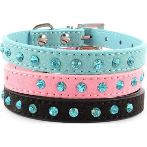 Adjustable Diamond Kitty Cat Puppy Pet Collars Soft PU Leather Dog Collar Neck Strap for Small Dogs