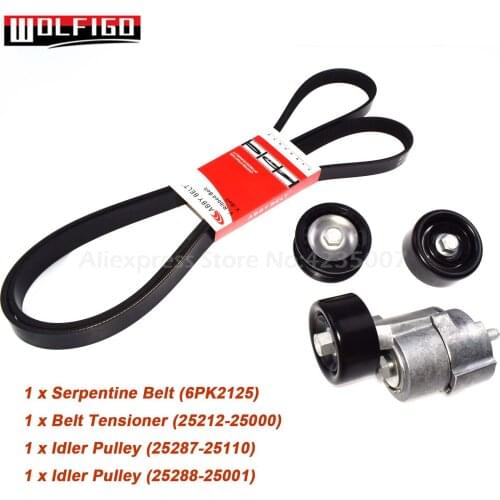 WOLFIGO New V-Ribbed Belt & Tensioner & Idler Pulley Kit for 2011-2014 Hyundai Kia 2.0L 2.4L 6PK2125,25212-25000,25287-25110