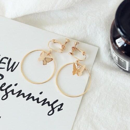 Round Circle Butterfly No Pierced Clips Earring For Women Girls Geometric Without Piercing Earrings Ear Cuff Clip Party Jewelry