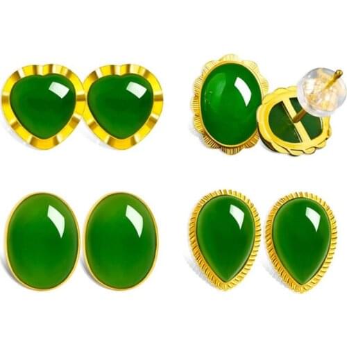 Light Yellow Gold Color Many Style Geometric Shape Agates Stud Earrings for Women Anniversary Gift Jewelry