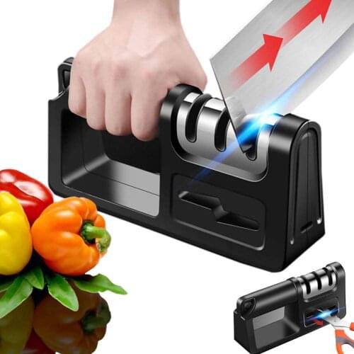 Knife Sharpener 4-in-1 Kitchen Scissors Sharpener WhetstoneTungsten Diamond Sharpener Non-Slip Base with Hanging Ring Save Room