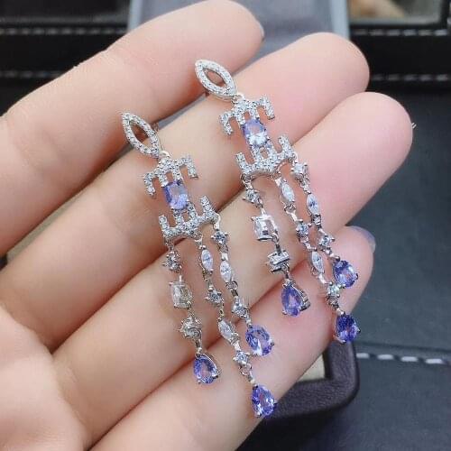Party Top Sale Best Elegant Gift 100% Natural and real Tanzanite Earring 925 sterling silver Fine jewelry