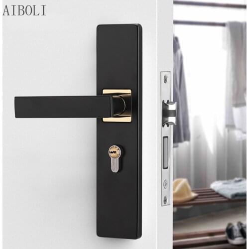 Interior Door Lock Black Modern Minimalist Mute Bedroom Door Handle Handle Lock Construction Machinery Wooden Door Lock