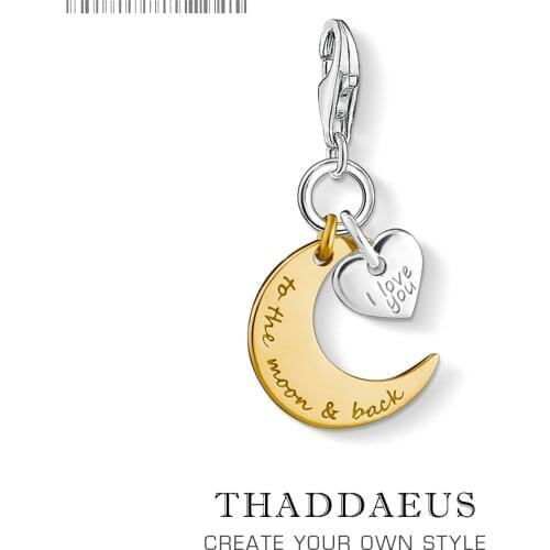 Moon & Love Heart Charm Pendants For Women Romantic DIY 925 Silver Jewelry Fit Bracelet Necklace Phone Chain Keyring Pendant