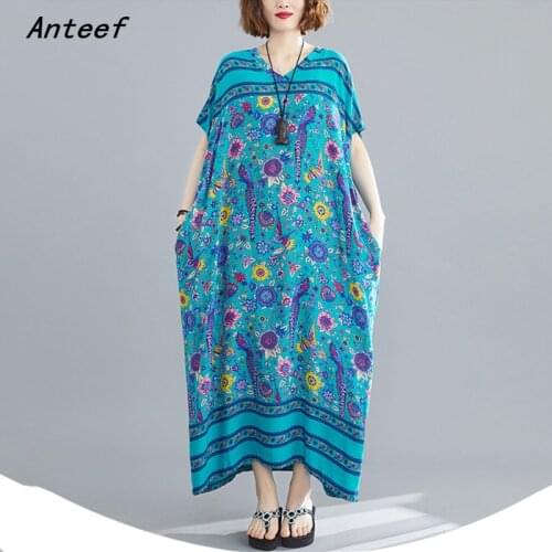 Cotton satin plus size vintage floral women casual loose long summer beach dress elegant clothes 2021 ladies dresses sundress