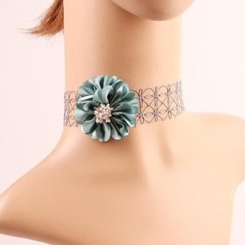 Goth grid Lace Necklace For Women Fashion Green Flower Aesthetic Tassel Choker Chain Hallowmas Party Jewelry Initial Charm Gift