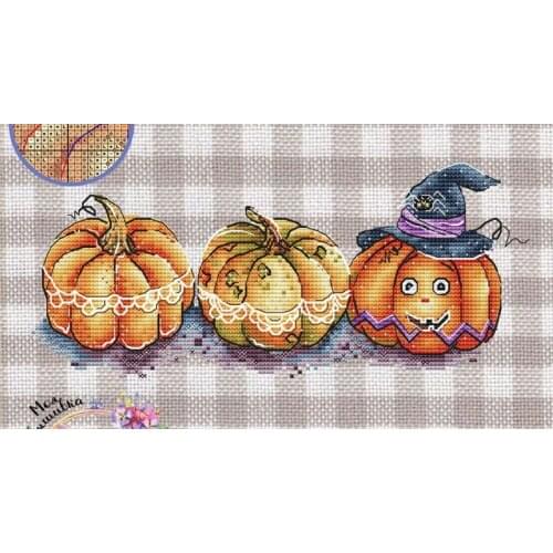 Gold Collection Embroidery Halloween Pumpkins Needlepoint or Cross Stitch with 100% Cotton Floss & Free Shipping for Home Decor