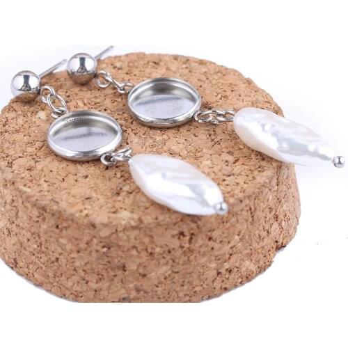 Onwear 10pcs Post stud earrings base 10mm dia cabochon bezel settings with pearl charms diy blanks for jewelry making