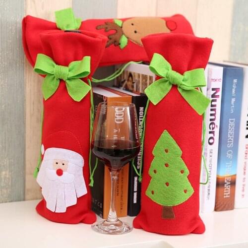 2PCS 13x36cm Red Green Wine Bottle Covers Merry Christmas For Home Decoration 2020 Navidad Table Decor Xmas Gift Happy New Year