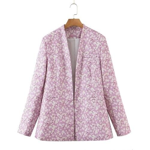 XIKOM 2021 Women Print Long Sleeve V Neck Covered Button Pockets Slim Blazer Female Streetwear Coat Ladies Office Lady Top